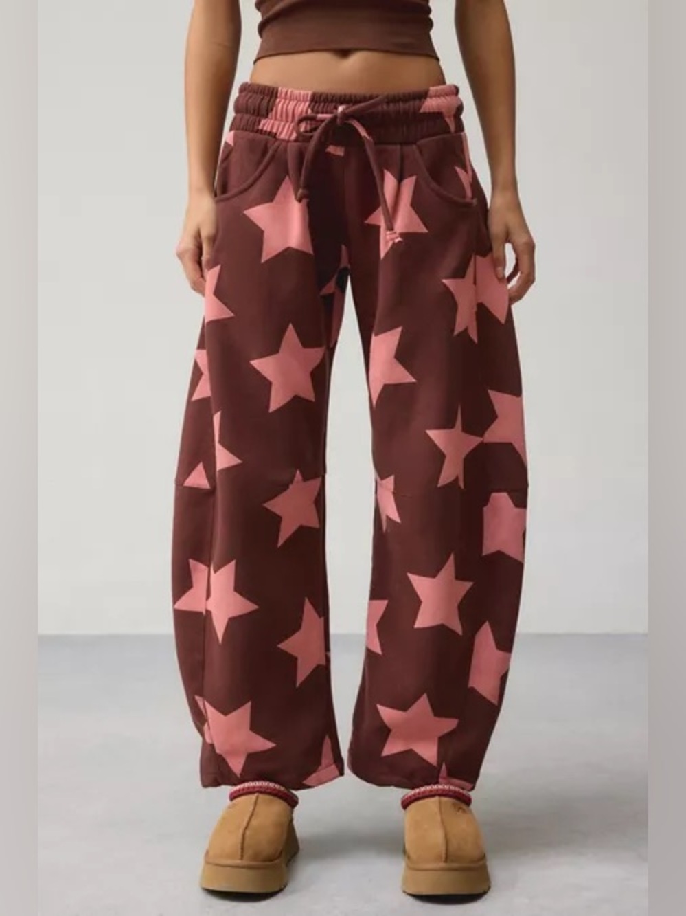 Out From Under Essential Barrel Leg Full Length Sweatpants Star Print NWT L